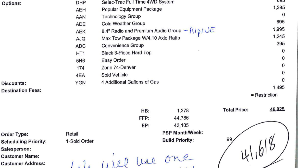 Invoice ? What are the prices labeled HB, FFP and EP? | Jeep Gladiator  Forum 