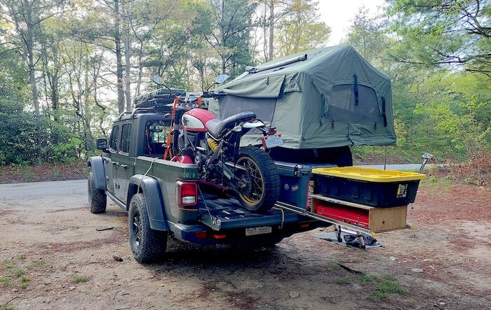 22 Mojave Manual Build with RTT (Thule Foothill Tent) and Motorcycle