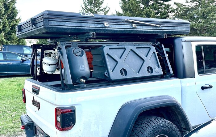 Installed my Letiner forged bed rack, CVT Mt hood tent, and decked drawers